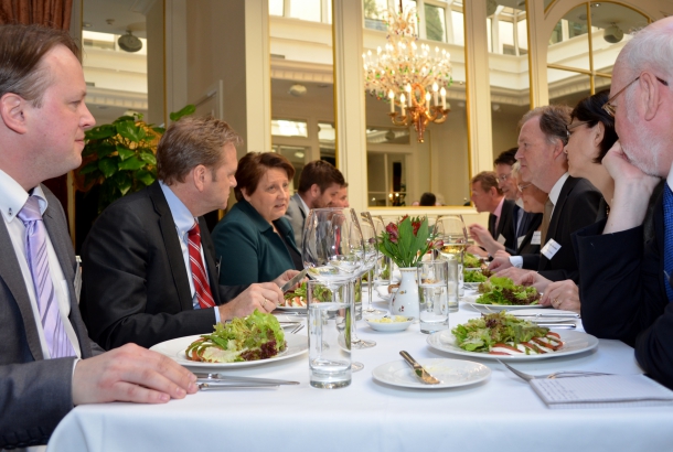 Prime Minister of Latvia Laimdota Straujuma talks on government priorities during the Business lunch with the Members of SCCL 